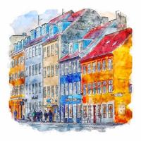 Copenhagen Denmark Watercolor sketch hand drawn illustration vector