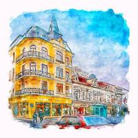 Oradea Romania Watercolor sketch hand drawn illustration vector