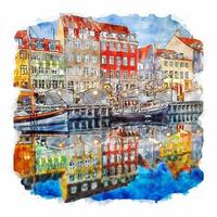 nyhavn Copenhague Dinamarca acuarela bosquejo mano dibujado ilustración vector