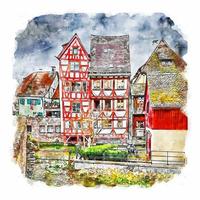 Ulm Germany Watercolor sketch hand drawn illustration vector