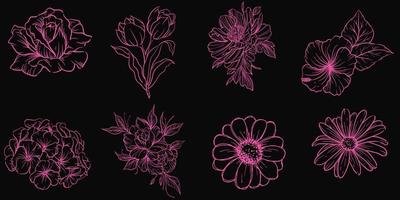 vector pink flower doodles