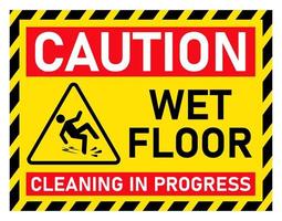 warning sign caution slippery after cleaning wet floor yellow printable template design illustration vector