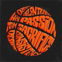 mano dibujado naranja baloncesto pelota caligrama, motivacional palabras conformado en baloncesto pelota vector
