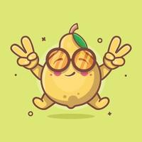 cute quince fruit character mascot with peace sign hand gesture isolated cartoon in flat style design vector