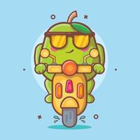 frio guayaba Fruta personaje mascota montando scooter motocicleta aislado dibujos animados en plano estilo diseño vector