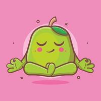 calm guava fruit character mascot with yoga meditation pose isolated cartoon in flat style design vector