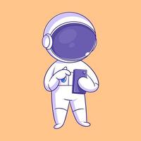 astronauta en pie y jugando teléfono inteligente vector