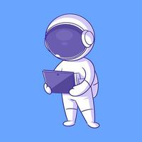 astronauta en pie jugando en tableta vector