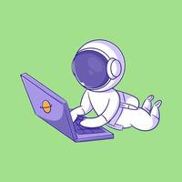 Astronaut working in front of laptop vector