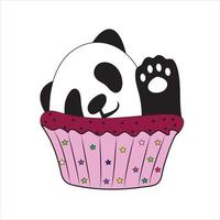 Cute panda waving paw cartoon, vector illustration