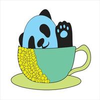 Cute panda waving paw cartoon, vector illustration