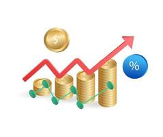 isométrica plano 3d ilustración concepto de pilas de dinero formando un bar grafico vector