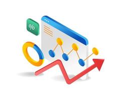 Isometric flat 3d illustration concept of investment business data analysis screen vector