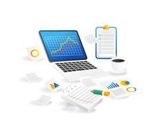 Isometric flat 3d illustration concept of investment business data analytics graph on computer vector