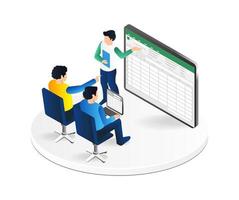 Isometric flat 3d illustration concept of learning excel application vector