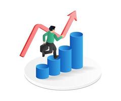 Isometric flat 3d illustration concept of man walking on bar chart vector