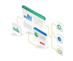 Isometric flat 3d illustration concept of data analysis screen branches vector