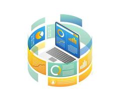 Isometric flat 3d illustration concept of computer data analytics diagram vector