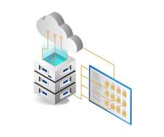 Isometric flat 3d illustration concept of data storage network in cloud server vector