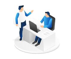 Isometric flat 3d illustration concept is discussing monthly business reports vector