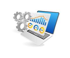 Isometric 3d flat illustration concept of gear data process analysis seo optimization vector