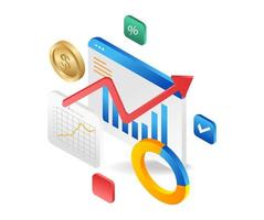 Flat 3d illustration concept isometric money investment business data analysis screen vector