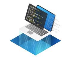 Isometric flat 3d illustration concept of computer code and program language vector