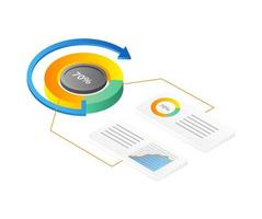 Flat 3d illustration concept isometric infographic data analysis pie chart vector