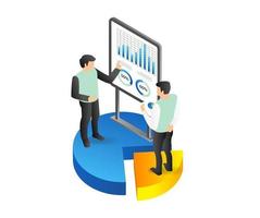 Isometric 3d flat illustration concept of two men having discussion developing business cooperation vector