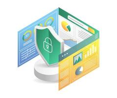 Data analysis screen security isometric flat 3d illustration concept vector