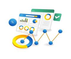 Isometric flat 3d illustration concept of business development analysis data screen vector