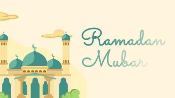 Ramadan mubarak animation avec typographie texte Animé et mosquée arrière-plan, pour musulman fête
