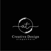 Initial AT beauty monogram and elegant logo design, handwriting logo of initial signature, wedding, fashion, floral and botanical logo concept design. vector