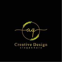 Initial AQ beauty monogram and elegant logo design, handwriting logo of initial signature, wedding, fashion, floral and botanical logo concept design. vector