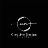 Initial AN beauty monogram and elegant logo design, handwriting logo of initial signature, wedding, fashion, floral and botanical logo concept design. vector