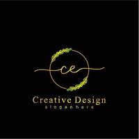 Initial CE beauty monogram and elegant logo design, handwriting logo of initial signature, wedding, fashion, floral and botanical logo concept design. vector