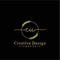Initial CU beauty monogram and elegant logo design, handwriting logo of initial signature, wedding, fashion, floral and botanical logo concept design. vector