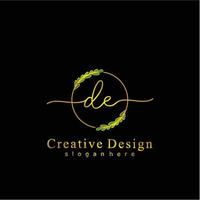 Initial DE beauty monogram and elegant logo design, handwriting logo of initial signature, wedding, fashion, floral and botanical logo concept design. vector