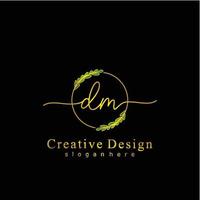 Initial DM beauty monogram and elegant logo design, handwriting logo of initial signature, wedding, fashion, floral and botanical logo concept design. vector