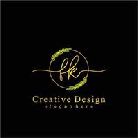 Initial FK beauty monogram and elegant logo design, handwriting logo of initial signature, wedding, fashion, floral and botanical logo concept design vector