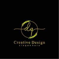 Initial DQ beauty monogram and elegant logo design, handwriting logo of initial signature, wedding, fashion, floral and botanical logo concept design. vector