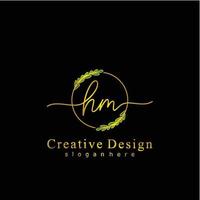 Initial HM beauty monogram and elegant logo design, handwriting logo of initial signature, wedding, fashion, floral and botanical logo concept design vector