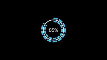 tarta gráfico 0 0 a 85 porcentaje infografia cargando circulo anillo o transferir, descargar animación con alfa canal. video