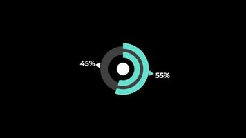 taart tabel 0 naar 55 percentage infographics bezig met laden cirkel ring of overdracht, downloaden animatie met alpha kanaal. video