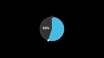 Kuchen Diagramm 0 zu 55 Prozentsatz Infografiken Wird geladen Kreis Ring oder überweisen, herunterladen Animation mit Alpha Kanal. video