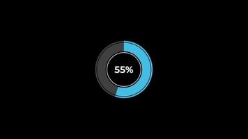 taart tabel 0 naar 55 percentage infographics bezig met laden cirkel ring of overdracht, downloaden animatie met alpha kanaal. video