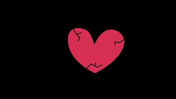 Red heart crack icon love loop Animation video transparent background with alpha channel.