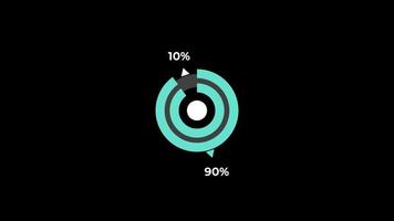 tarta gráfico 0 0 a 90 porcentaje infografia cargando circulo anillo o transferir, descargar animación con alfa canal. video
