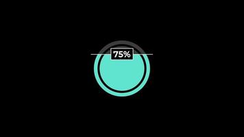 taart tabel 0 naar 75 percentage infographics bezig met laden cirkel ring of overdracht, downloaden animatie met alpha kanaal. video