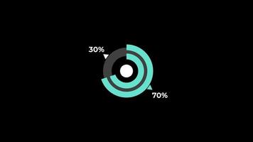 taart tabel 0 naar 70 percentage infographics bezig met laden cirkel ring of overdracht, downloaden animatie met alpha kanaal. video